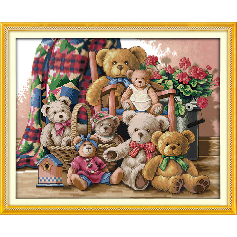 Everlasting Love Christmas  Bear Family  Ecological Cotton Chinese Cross Stitch Kits  Counted Stamped  New Store Sales Promotion ► Photo 1/6