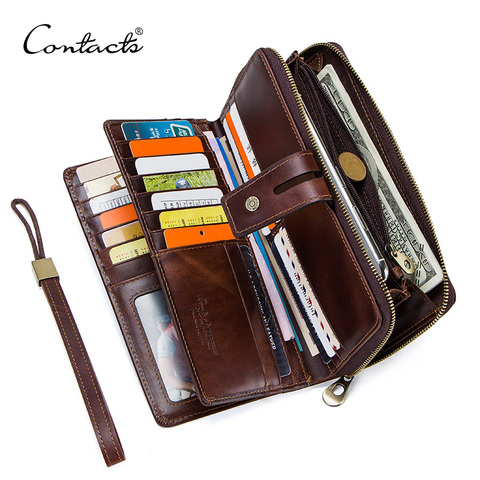 CONTACT'S crazy horse leather men's wallet long clutch card holders for men cowhide portomonee walet man's purse carteira male ► Photo 1/6