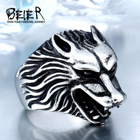 BEIER Punk Viking Cool stainless steel 3D  Winterfell Wolf Man Ring christmas Amulet Jewelry BR8-075 ► Photo 1/6