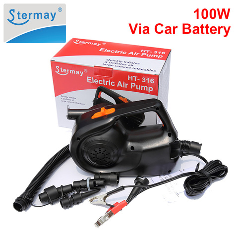 Stermay HT-316 100W Power Inflatable Pump Electric Air pump for Inflatable Boat Bed Mattress Powered By 12V Car Battery Clamp ► Photo 1/6