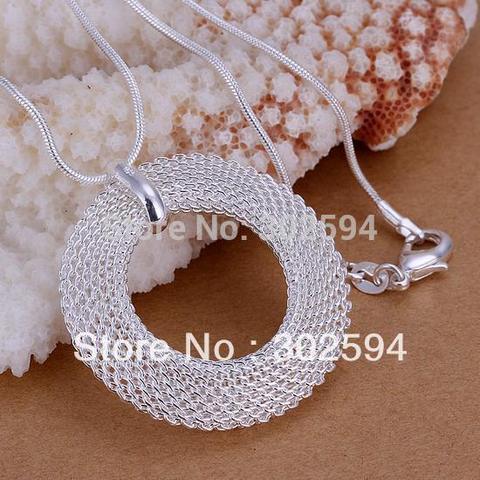 P054 Promotions Free shipping Beautiful fashion Elegant  silver color  charm round mesh girl pendant pretty Necklace jewelry ► Photo 1/1