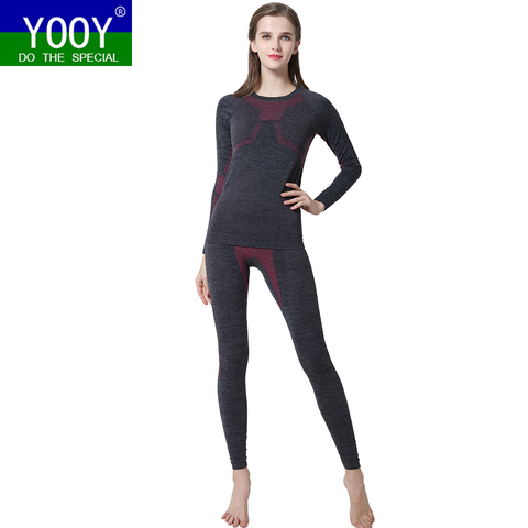 YOOY Women Ski Thermal Underwear Set Ladies Quick Dry Funktion Compression Tracksuit Fitness Tight Shirts Sports Black Suits ► Photo 1/6