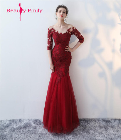 2022 Elegant Appliques Lace Mermaid Evening Dresses Long Simple Burgundy Prom dress wedding Party Dresses robe de soiree ► Photo 1/5
