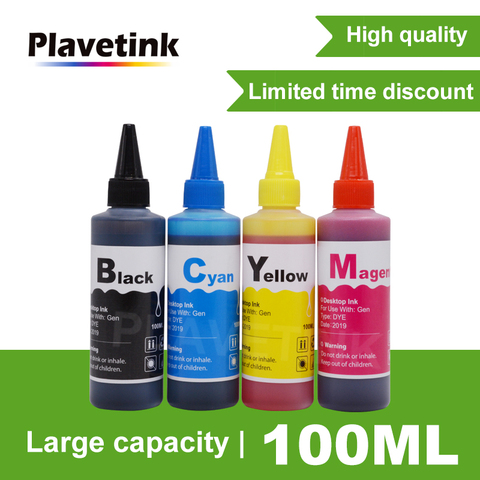 Plavetink 100ml Bottle Dye Ink Refill Kit 4 Color For HP 301 302 304 123 300 121 122 123 140 141 21 22 XL Printer Cartridges ► Photo 1/6