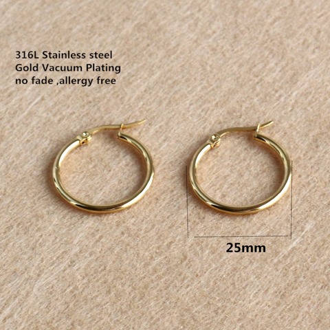 Gold-color Plated Titanium 25mm Hoop Earrings 316 L Stainless Steel No Easy Fade Allergy Free ► Photo 1/2