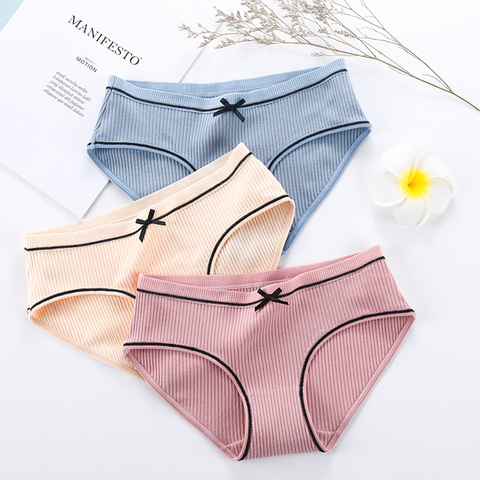 Panties female 2022 autumn and winter new sexy comfortable thread panties female cute bow large size cotton striped briefs ► Photo 1/6