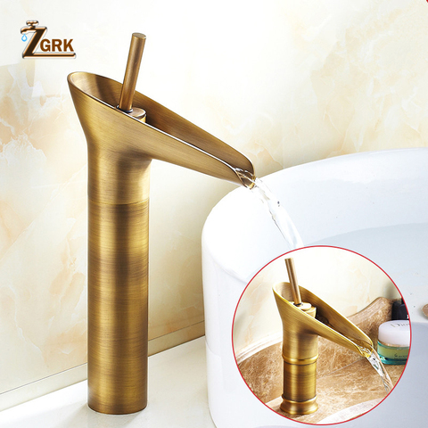 Classic Basin Faucet Antique Style Waterfall Bathroom Faucet Hot And Cold Faucet Bronze Single Hole Goblet Type Water Tap ► Photo 1/6