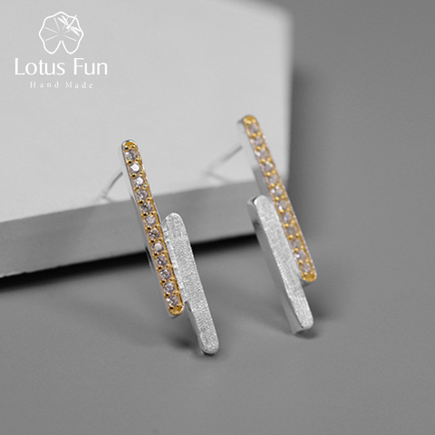 Lotus Fun Real 925 Sterling Silver Handmade Designer Fine Jewelry Creative Minimalist Parallel Lines Stud Earrings for Women ► Photo 1/6