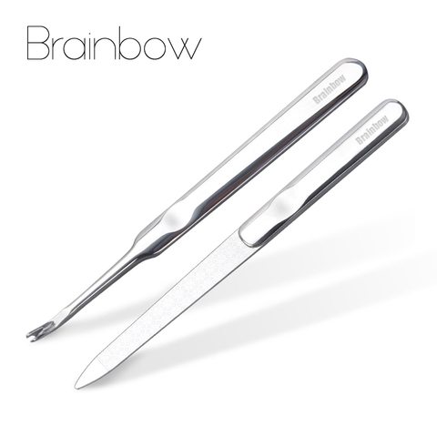 Brainbow 2pcs/Pack Nail Manicure Professional Stainless Steel Cuticle Pusher Dead Skin Remover Nail File Buffer Sanding Grinding ► Photo 1/6