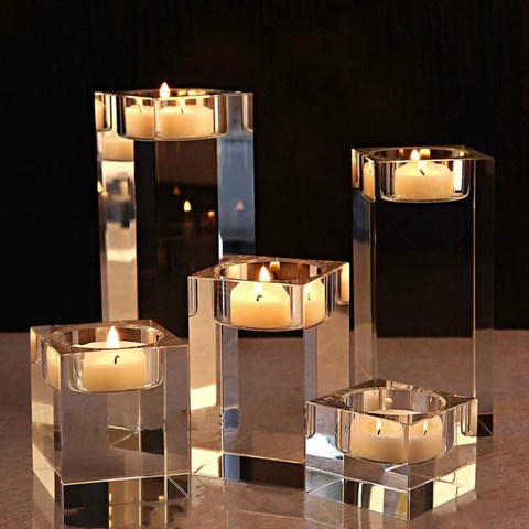 1 Piece Crystal Cube Candle Holders Glass Tealight Stand Romantic Candlestick Table Centerpieces Home Decoration ► Photo 1/6
