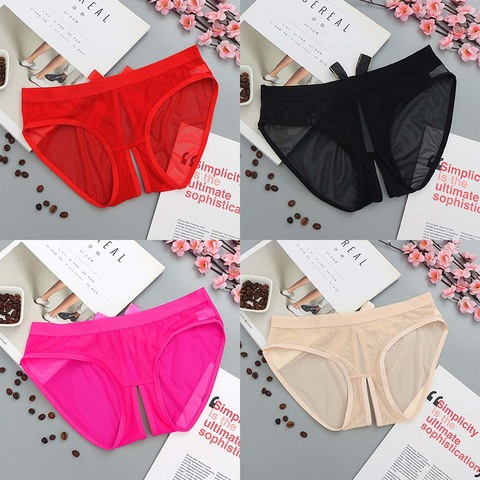 Women's Sexy Lingerie Open Crotch underwear Crotchless Panties Mesh Bow Back Briefs ► Photo 1/5