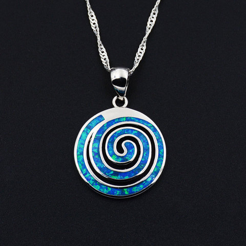 Spiral / Swirl Design Blue Fire Opal Pendant Necklace for Best Friends ► Photo 1/1