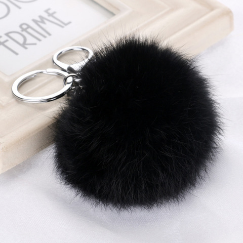 Cute Fluffy Real Rabbit Fur Ball Pompom Key Chain For Women Bunny Fur Pom Pom Keychain On Bag Car Trinket Female Wedding Gift ► Photo 1/6