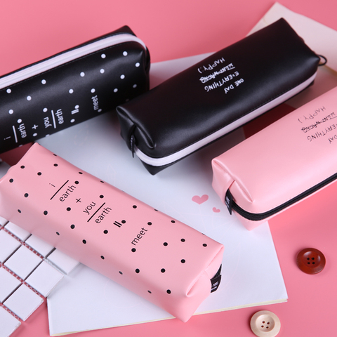 Cute Pink pencil case for girls Kawaii Black white Dot Pu Leather Pen Bag Stationery Pouch Office School Supplies Zakka escolar ► Photo 1/6