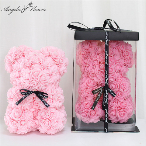 DIY 25 cm Teddy Rose Bear With Box Artificial PE Flower Bear Rose Valentine's Day For Girlfriend Women Wife Mother's Day Gifts ► Photo 1/6