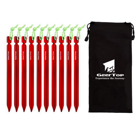 GeerTop Aluminum Tent Peg 10 PCS 18cm Ultralight Camping Pegs Tent Accessories with Reflective Cord Pouch Outdoor Hiking Stakes ► Photo 1/6