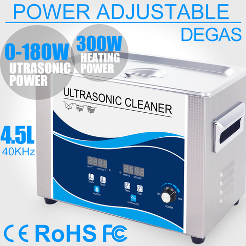 4.5L Ultrasonic Cleaner Household 180W Power Adjustable Degas Heater Ultrasound Bath Remove Stain Oil Dental Lab Lens PCB Chains ► Photo 1/1