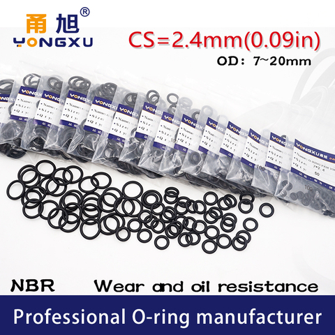50PCS/lot Black NBR Sealing O-Ring CS2.4mm Thickness OD7/8/9/10/11/12/13/14/15/16/17/18/19/20*2.4mm Seal Rubber Gasket Washer ► Photo 1/6