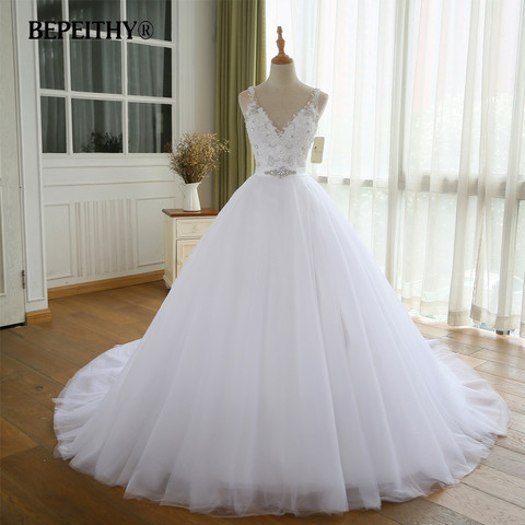 BEPEITHY V Neck Vintage Wedding Dress With Belt Vestido De Novia Casamento Beadings Bridal Gowns 2022 Ball Gown ► Photo 1/6