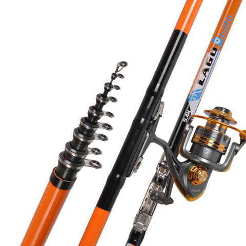 New design orange carbon spinning fishing rod 2.7 3.6 4.5 5.4 6.3m telescopic rock fishing rod  sea pole travel hand rod ► Photo 1/6
