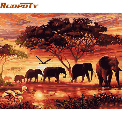 RUOPOTY Elephants Landscape DIY Digital Painting By Numbers Modern Wall Art Canvas Painting Unique Gift For Home Decor 60x75cm ► Photo 1/6
