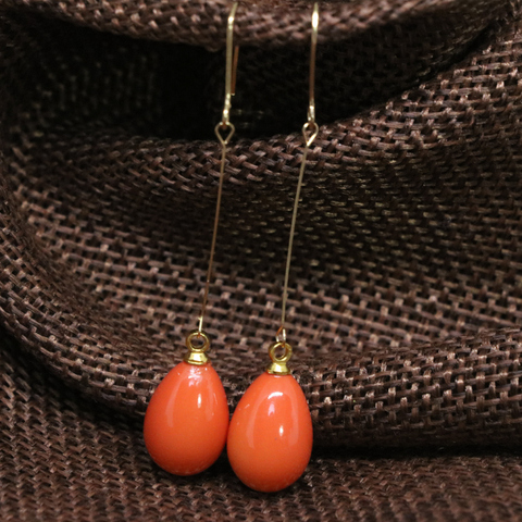 Hot sale gold-color long earrings for women 9*13mm orange teardrop baking paint glass long dangle eardrop jewelry B1796 ► Photo 1/3