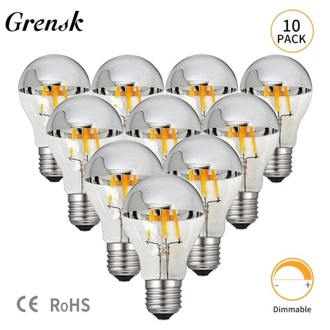 Grensk Dimmable Led Edison Bulb E27 8W 220V Bulbs Filaments Led E26 110V Warm 2700K A19 Classic Crown Sliver Vintage Light Lamp ► Photo 1/6