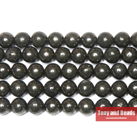 Free Shipping Natural Stone Iron Pyrite Round Loose Beads 15