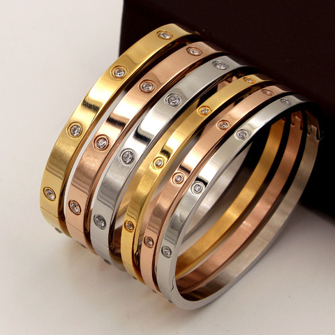 Beautiful Lovers Bracelets Woman Bracelets Stainless Steel Bangles and Bangles Cubic Zirconia Golden Woman Jewelry Gifts ► Photo 1/6