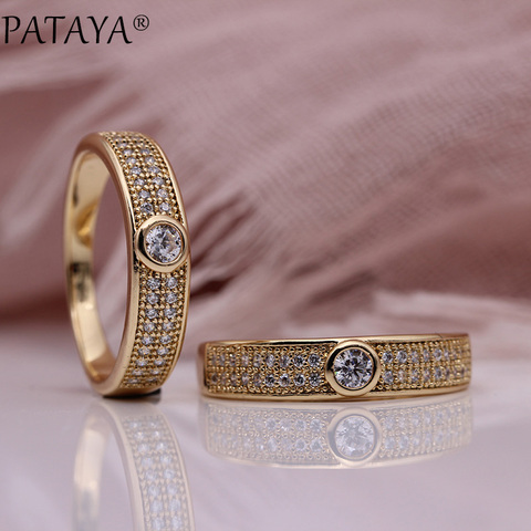 PATAYA New Micro-wax Inlay Luxury Women Rings 585 Rose Gold Wedding Gift Fine Fashion Jewelry White Round Natural Zircon Ring ► Photo 1/6