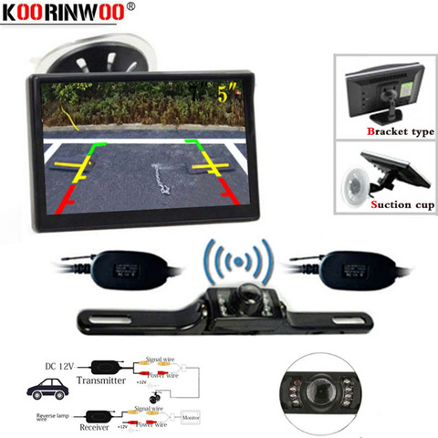 Koorinwoo Wireless New 5 Inch Car Monitor TFT LCD Screen HD Digital Color Car License plate Rear View Camera Kit Support VCD/DVD ► Photo 1/6