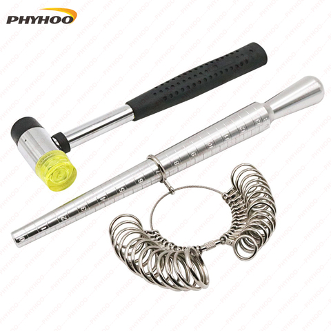 Metal Ring Mandrel Rings Sizer Gauge Set with Jewelers Rubber Hammer Mallet Finger Sizing Size Measuring US Sizes 0-13 ► Photo 1/6