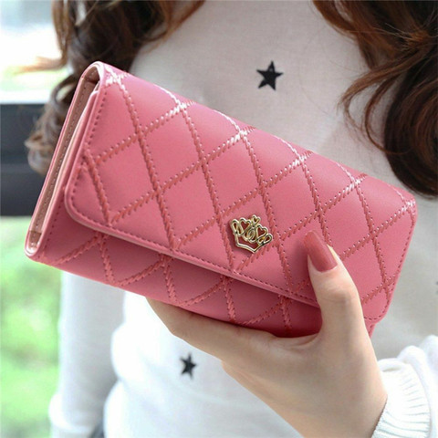 New Fashion Long Women Wallet Female PU Leather Plaid Hasp Wallets Card  Holder Phone Bag Money Coin Pocket Clutch Ladies Purses