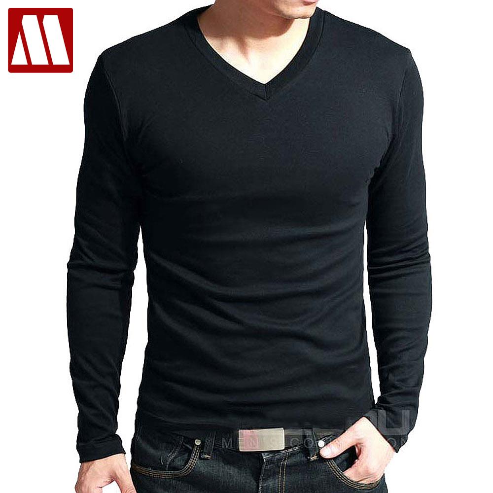 2022 Spring High-elastic Cotton T-shirts Male V Neck Tight T Shirt Hot Sale  New Men's Long Sleeve Fitness Tshirt Asia size S-5XL - Price history &  Review
