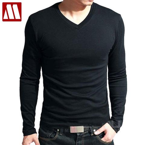 2022 Spring High-elastic Cotton T-shirts Male V Neck Tight T Shirt Hot Sale New Men's Long Sleeve Fitness Tshirt Asia size S-5XL ► Photo 1/6