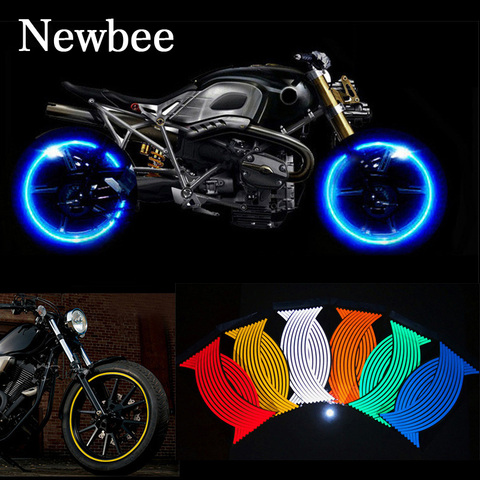 Newbee 16 Pcs Strips Motorcycle Wheel Sticker Reflective Decals Rim Tape Bike Car Styling For YAMAHA HONDA SUZUKI KAWASAKI BMW ► Photo 1/5