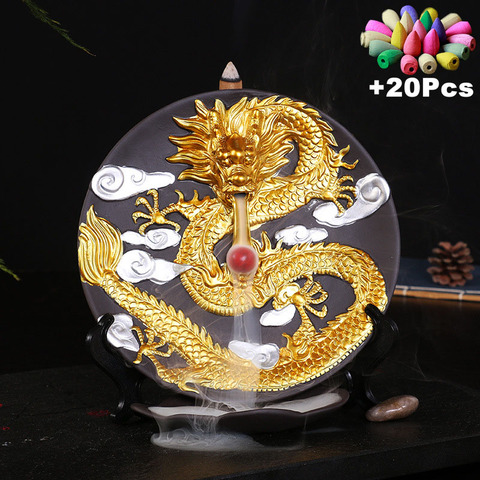 With 20Cones Auspicious Gold Dragon With Ball Incense Burner Aromatherapy Furnace Censer Home Decor Office Ornament ► Photo 1/6