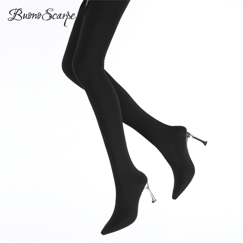 BuonoScarpe Women Over The Knee Boots Elastic Pantyhose Fashion Sock Boots High Heel Long Boots Sexy Thigh High Slim Boots Mujer ► Photo 1/6