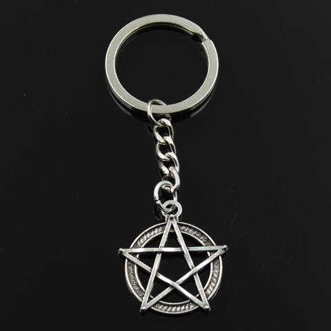 Fashion 30mm Key Ring Metal Key Chain Keychain Jewelry Antique Silver Color Plated Star Pentagram 31x27mm Pendant ► Photo 1/4