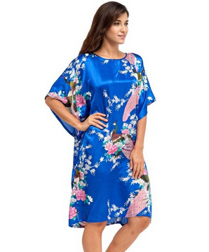 High Quality Chinese Women Silk Home Dress Robe Summer Lounge Nightshirt Short Sleeve Sleepwear Nightgown Plus Size 6XL A-073 ► Photo 1/6