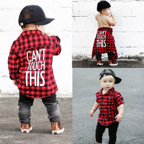 2022 New Toddler Kids Baby Boys Printed Plaid Shirt Long Sleeve New Fashion Back Letter Printed Children Clothes 1-7T ► Photo 1/6