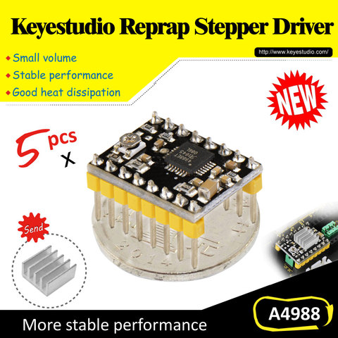 Free shipping! (5pcs/lot)  A4988 Stepper M otor Driver+ Heatsink For 3 D Printer,Reprap,RAMPS1.4 for arduino ► Photo 1/1