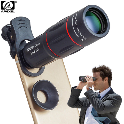 APEXEL Camera Lens 18X Telescope Zoom Telescope Mobile Phone Lens With clips Universal for iPhone Xiaomi Smartphones APL-18XT ► Photo 1/6