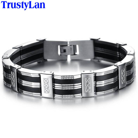 Jewelry Accessories Men Bracelet Male Brazalet 9.25 Inch Quality Stainless Steel & Black Silicone Mens Bracelets Wristbands 2022 ► Photo 1/6