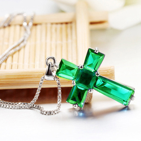 Classic Cross Design Pendant Necklaces Women Necklace Created Emerald Stone Fashion Crucifix Necklace Women Jewelry Gift ► Photo 1/6