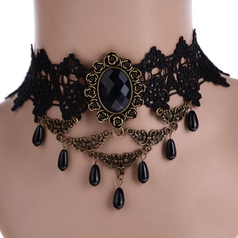 Vintage Gothic Jewelry Black Lace Necklaces Women Ladies Wedding Victorian  Gothic Lace Tassel Collar Statement Pendant Necklaces - Price history &  Review, AliExpress Seller - SuoGuan Store