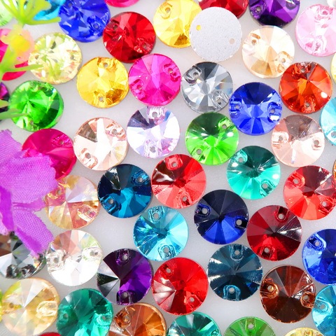 Rivoli round shape glass Crystal flatback with 2holes 6 sizes Sew on rhinestone beads crystals for wedding dress shoes bags diy ► Photo 1/6