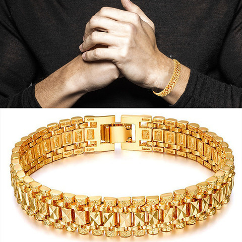 Men 5/10MM Golden Curb Chain Link Bracelet Hip hop Jewelry Gold Thick Heavy Copper Material Women Chain Bracelet ► Photo 1/6