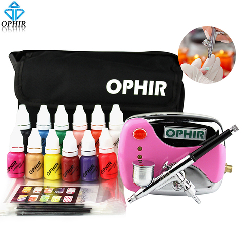 OPHIR Nail Art Tool 0.3mm Airbrush Kit with Air Compressor for Nail Art Airbrushing Stencil & Bag & Cleaning Brush Set_OP-NA001P ► Photo 1/6