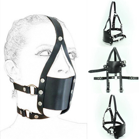 camaTech Silicone Mouth Ball Bondage Restraints PU Leather Open Mouth Gag Head Harness Fetish Mask With Oral Fixation Adult Game ► Photo 1/6